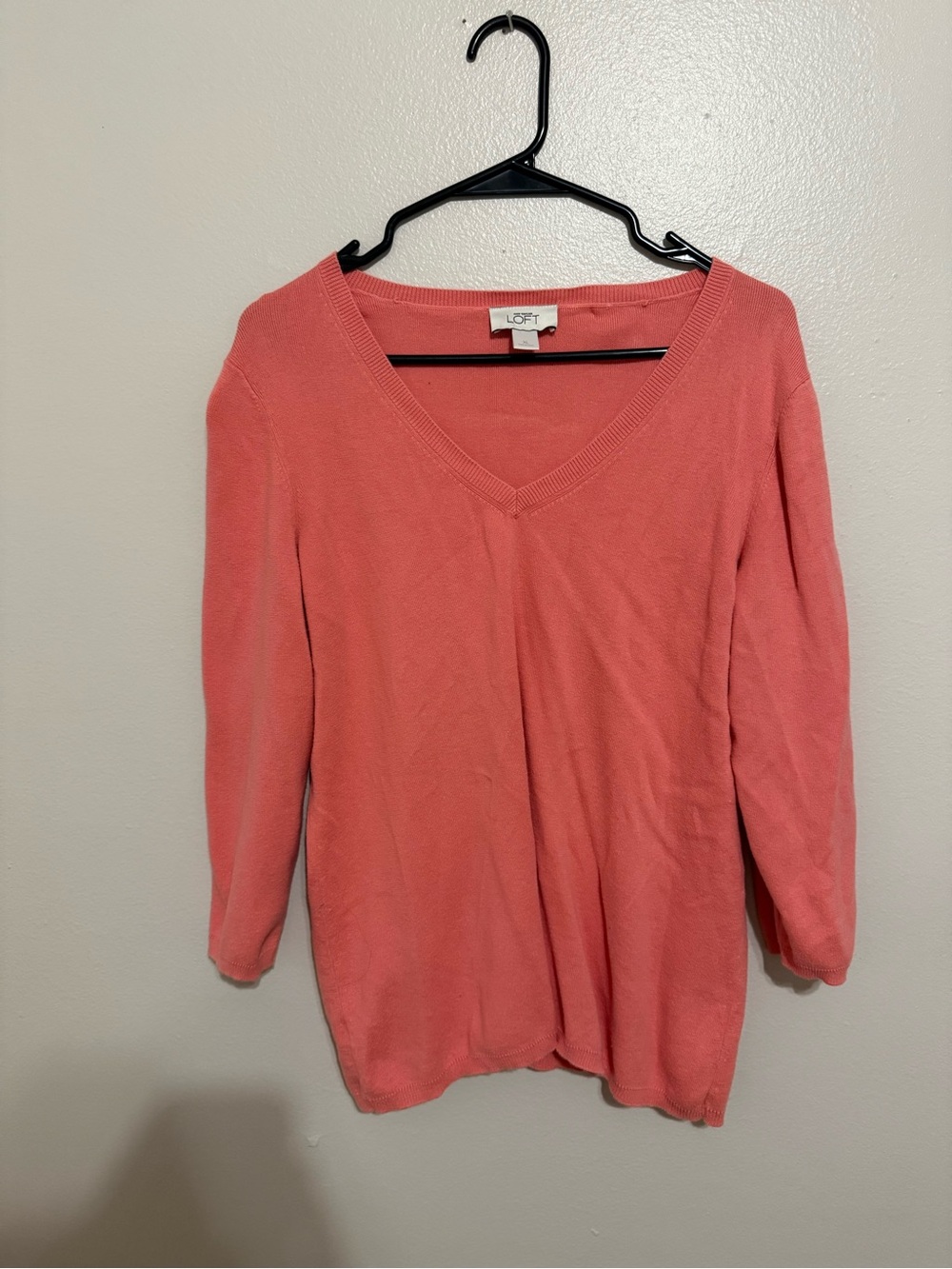 LOFT Coral-Pink V-Neck Lightweight Sweater